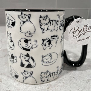 CATS Black & White Print BELLA 10 Strawberry Street Mug Gift Tag Cat Print NEW